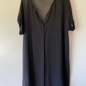 Eileen Fisher 100% Silk Tunic button front Duster kimono black XL